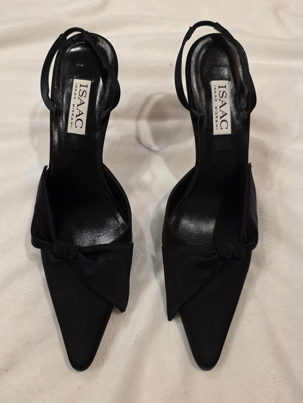 Isaac Mizrahi Satin Black Pointed Slingback Heels 8.5